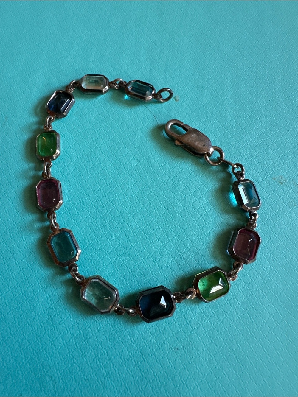 Vintage Sterling Silver Milor Italy Rainbow Glass Bracelet